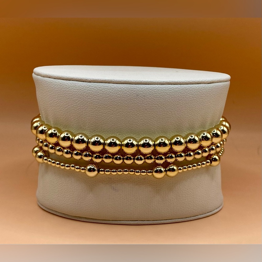 14K Gold Filled Beaded Bracelet Set; non tarnish; waterproof; set of 3.